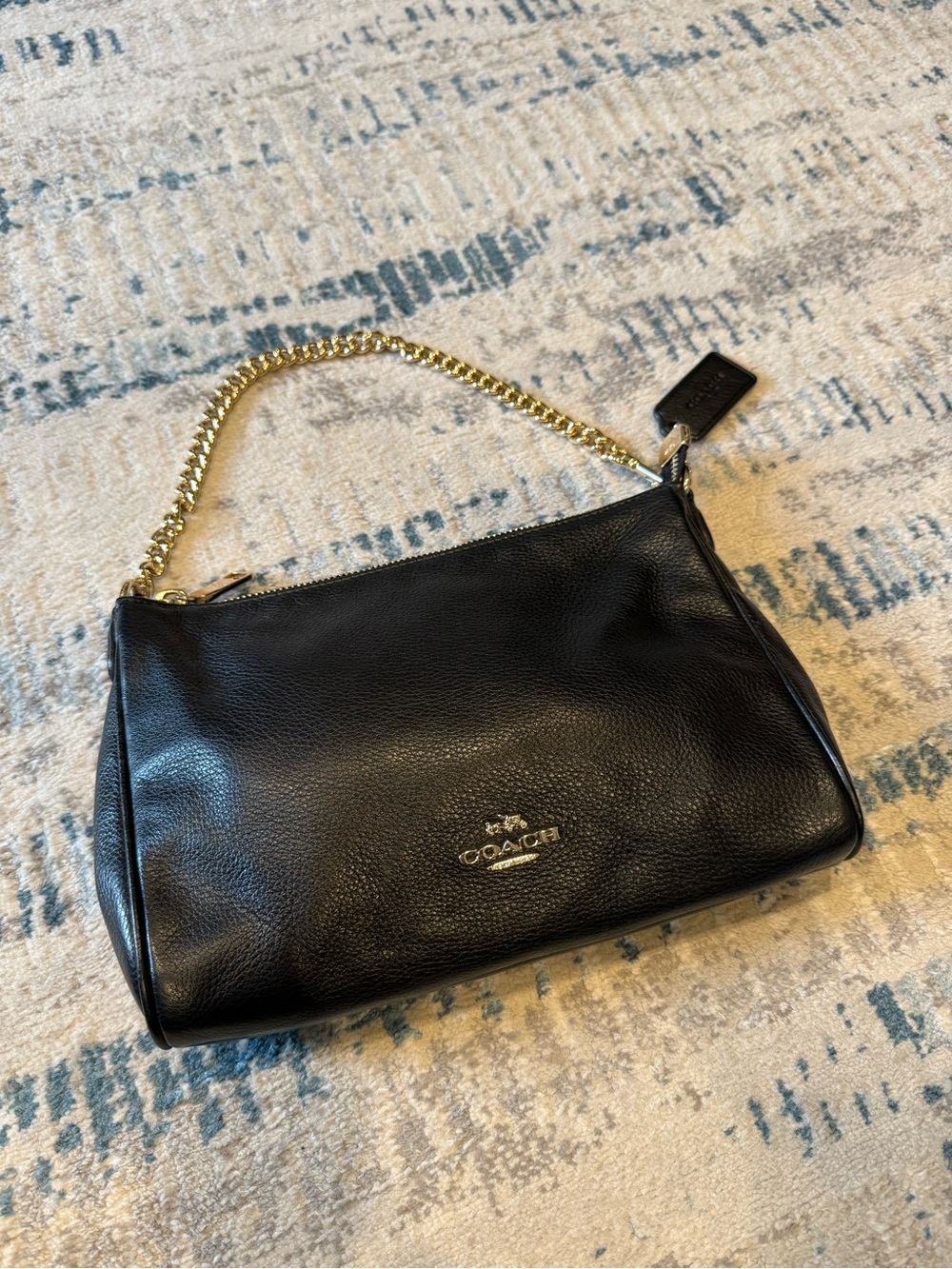 Coach Black Pebbled Leather Shoulder Bag with Gold Chain